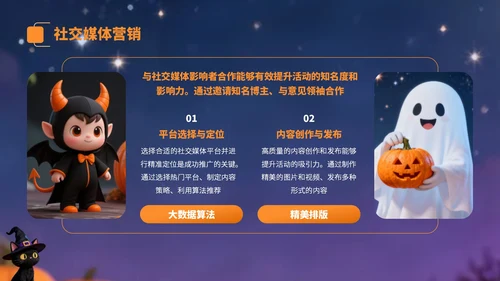 黄紫色卡通风万圣节营销方案PPT
