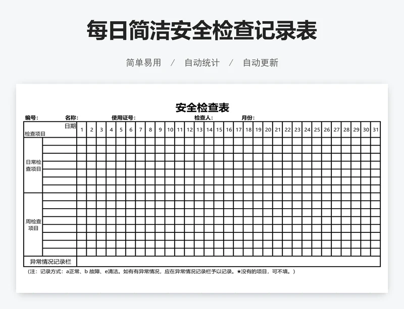 每日简洁安全检查记录表