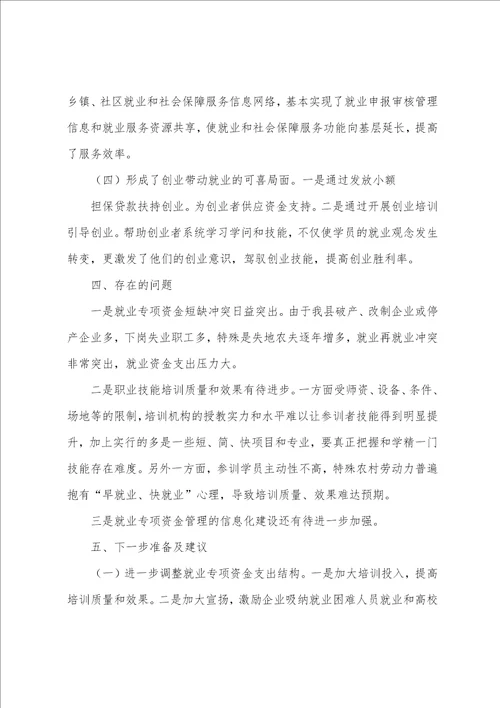 县就业专项资金使用管理情况自查报告