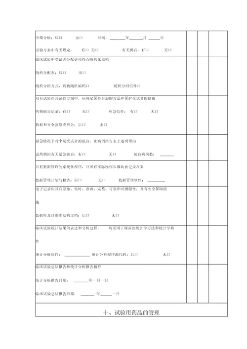 药物临床试验检查内容表