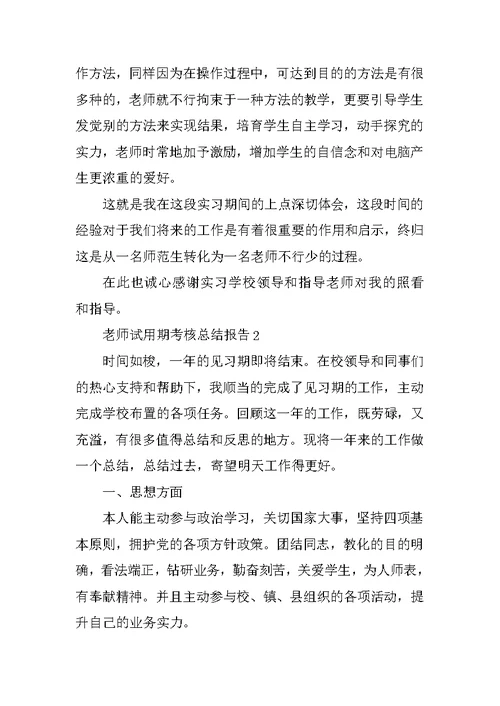 教师试用期考核总结报告