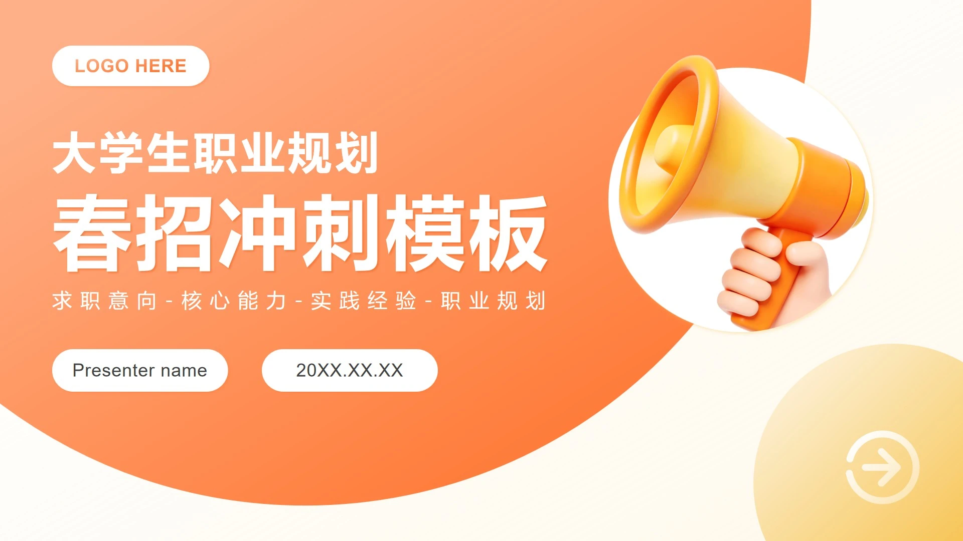 橙黄简约风大学生职业规划春招面试PPT模板