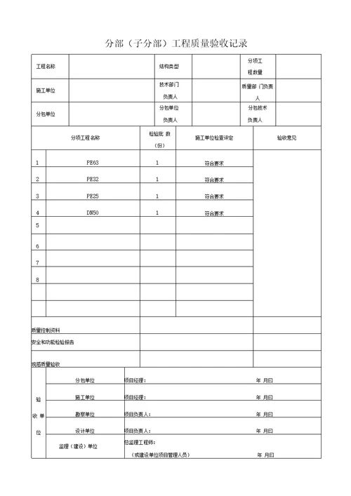 PE管及双壁波纹管施工分部、分项、检验批质量验收表格