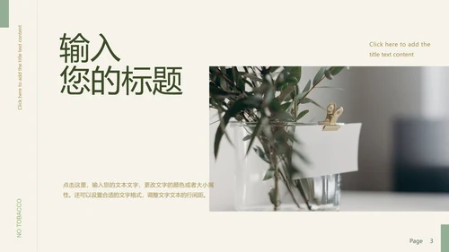 高级极简风世界无烟日主题PPT模板