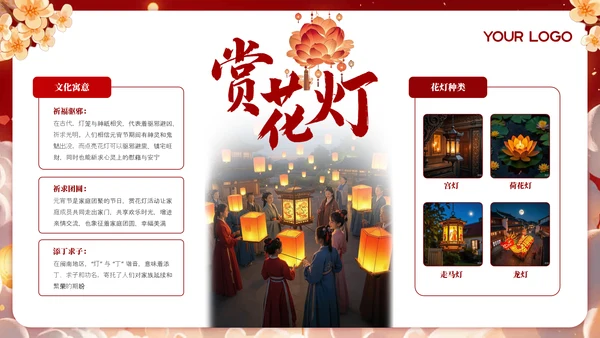 红色元宵节传统习俗文化介绍PPT模板
