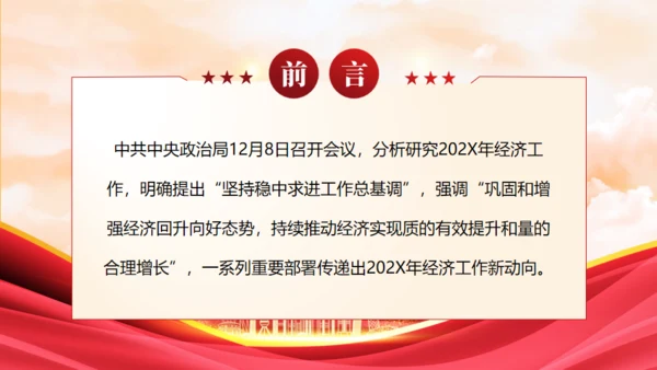中央政治局会议中国经济工作新动向通用PPT模板