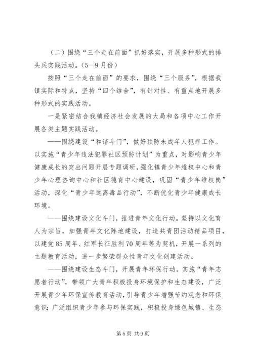 镇团委以“三个走在前面”为主题的排头兵实践活动实施方案.docx