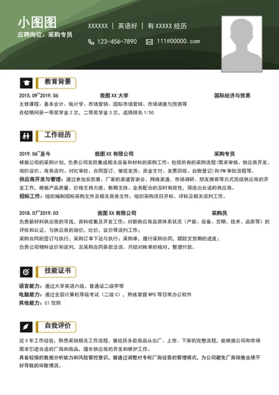 大气采购专员简历模板word个人求职简历介绍