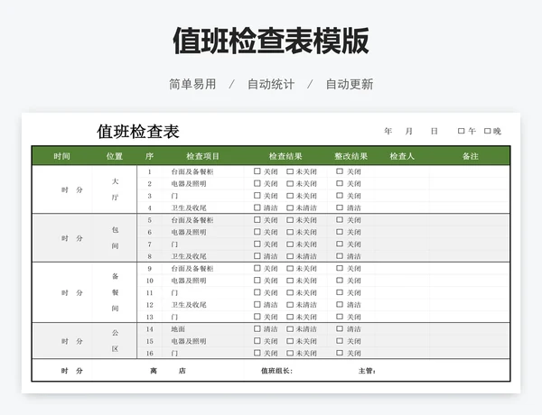 值班检查表模版