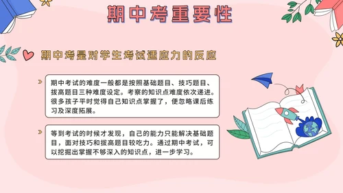 粉色可爱卡通小学生期中考前动员主题班会PPT模板