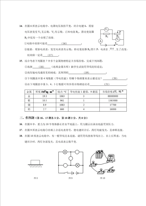 上海市崇明区初三物理一模试卷样稿