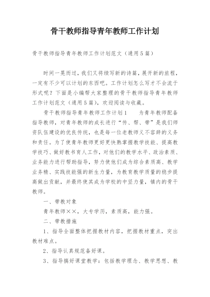 骨干教师指导青年教师工作计划.docx