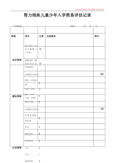 智力残疾儿童少年入学简易评估记录.docx