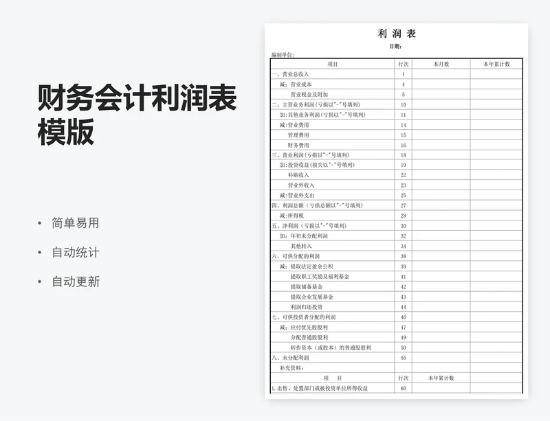 财务会计利润表模版