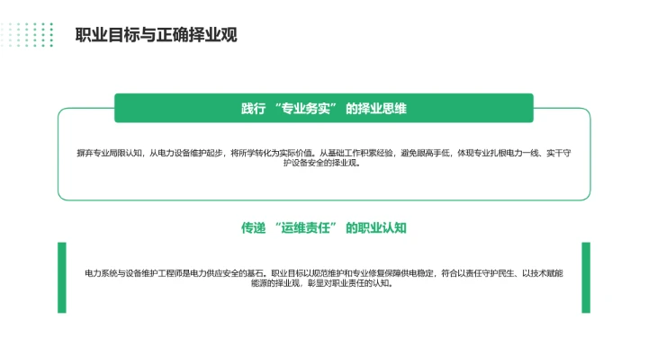 绿色简约风电气工程和自动化专业大学生职业生涯规划发展展示PPT模版