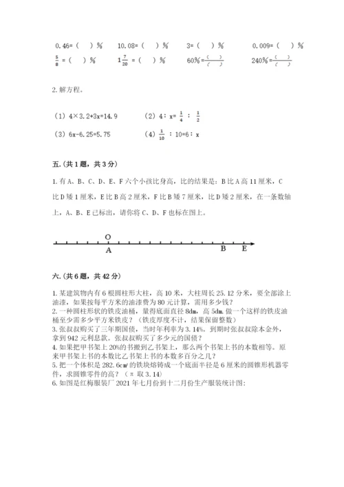 苏教版数学六年级下册试题期末模拟检测卷及参考答案（基础题）.docx