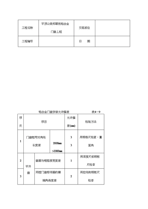 铝合金门窗安装施工技术交底记录大全