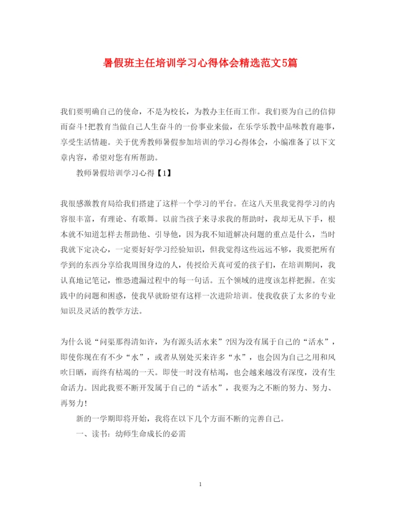 精编暑假班主任培训学习心得体会精选范文5篇.docx