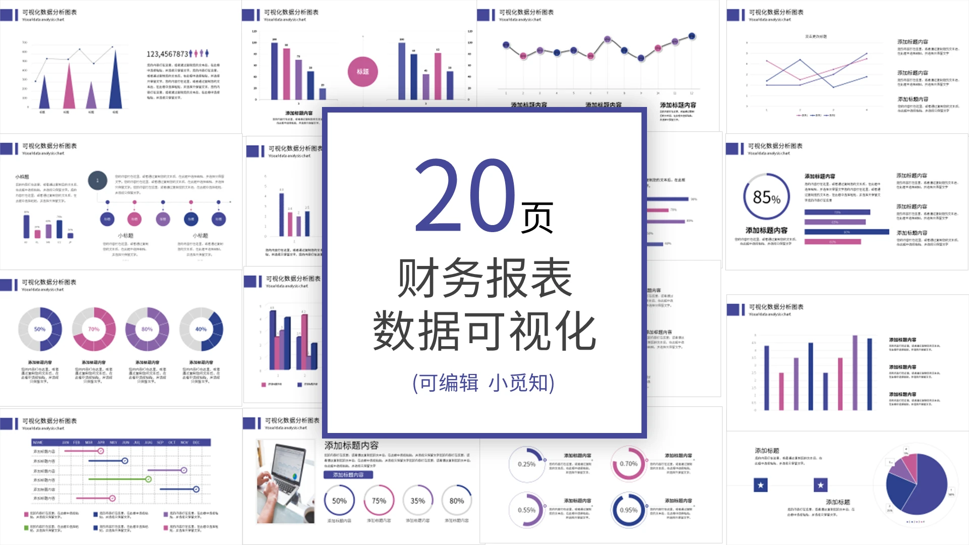 紫色财务分析可视化图表PPT模板宣传PPT动态PPT