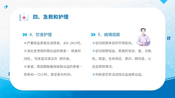 蓝简约医疗医院医生护士消化道出血护理学习培训课件模板