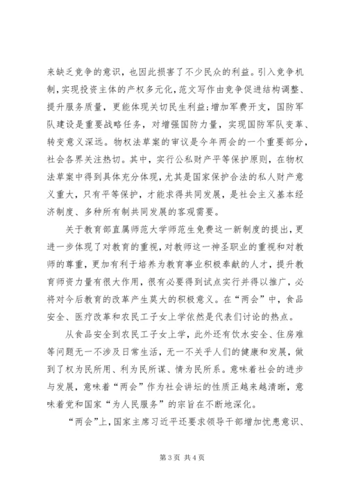 学习两会心得体会范文：向党员同志看齐.docx