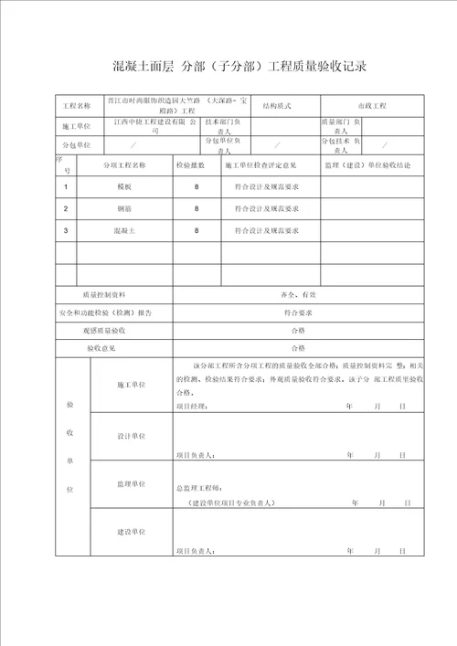 道路工程竣工验收记录表