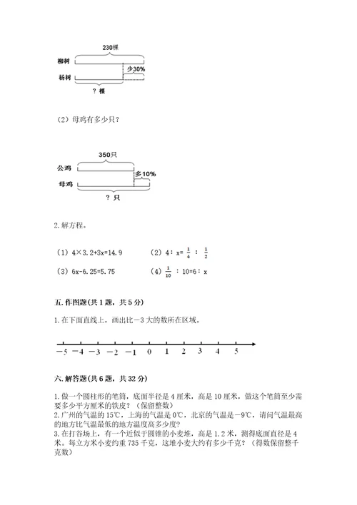 城关区六年级下册数学期末测试卷精品有答案