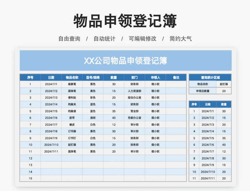 公司物品申领登记簿