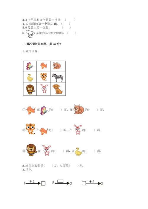 小学数学试卷一年级上册数学期末测试卷（典优）.docx