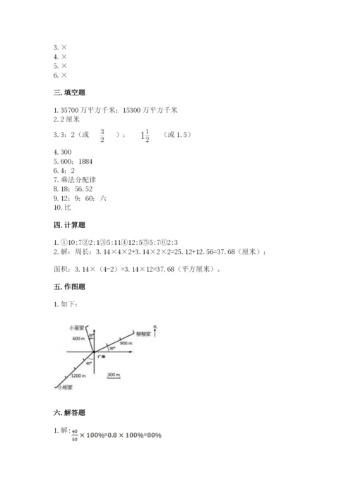 2022六年级上册数学期末测试卷及答案【名校卷】.docx