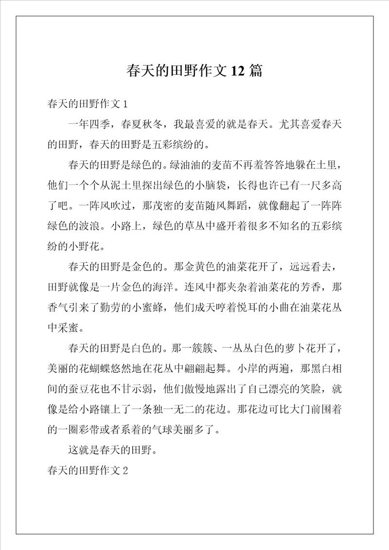 春天的田野作文12篇