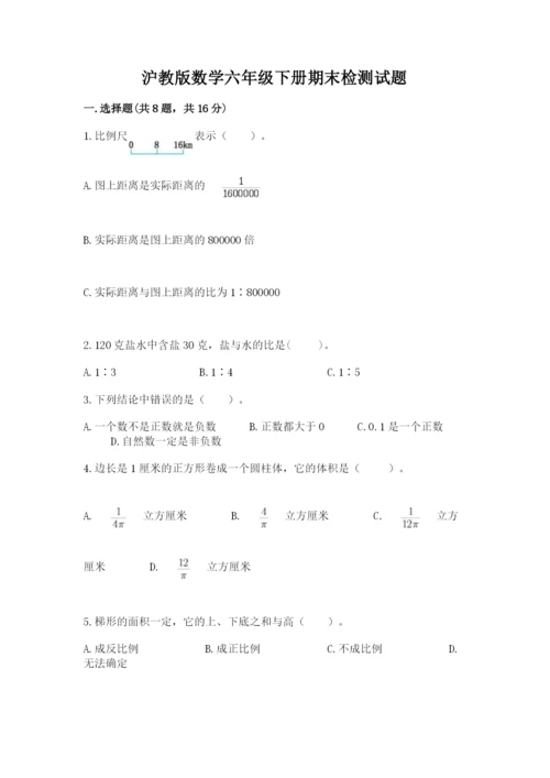 沪教版数学六年级下册期末检测试题及参考答案【培优】.docx