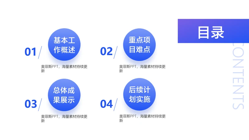 简约风并列目录介绍4项PPT单页
