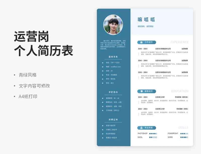 青绿运营岗个人简历表