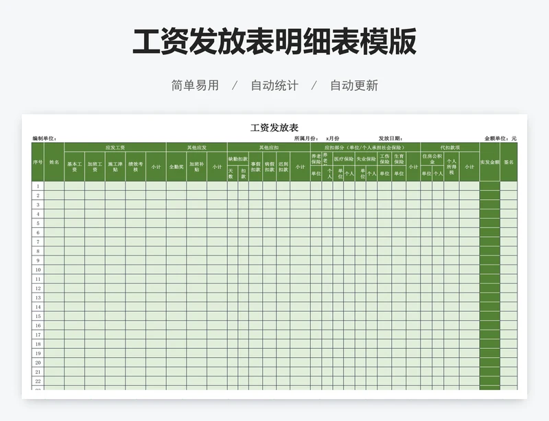 工资发放表明细表模版