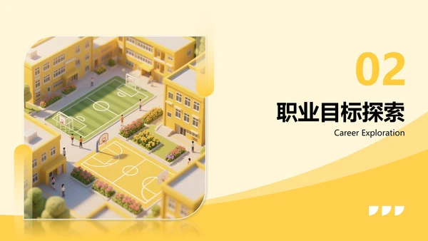 黄色3D校园场景插画风大学生职业规划PPT模板