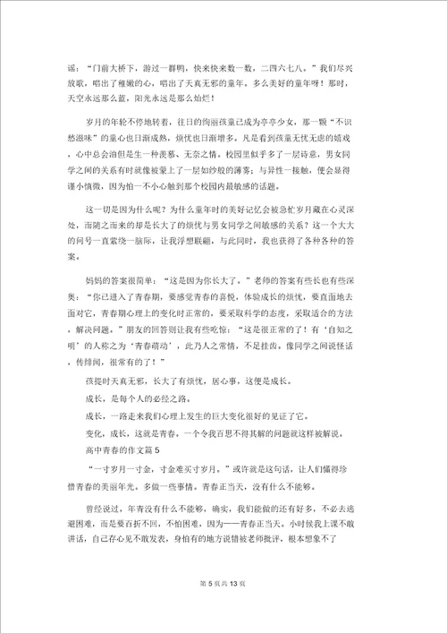 关于高中青春的作文八篇1