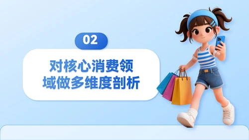 蓝色3D立体风夏季经济消费报告PPT模板