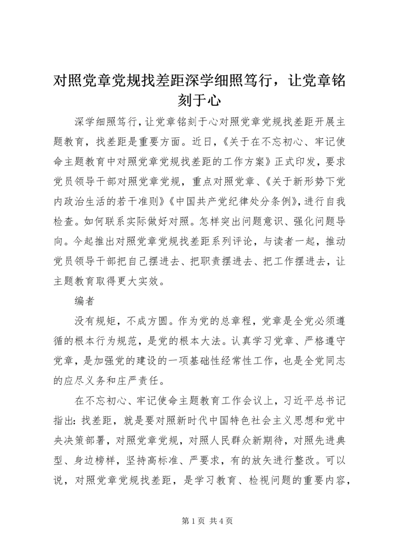 对照党章党规找差距深学细照笃行，让党章铭刻于心.docx