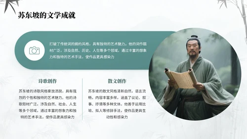 绿蓝色中国风诗人苏轼教学课件