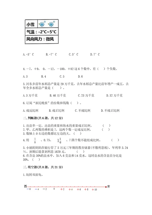 武夷山市六年级下册数学期末测试卷加精品答案