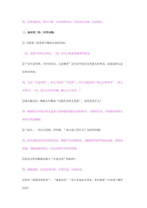 2023年部教版语文八年级下册桃花源记知识点归纳.docx