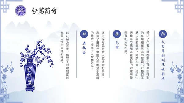 中国风青花瓷名著阅读朝花夕拾读书分享PPT