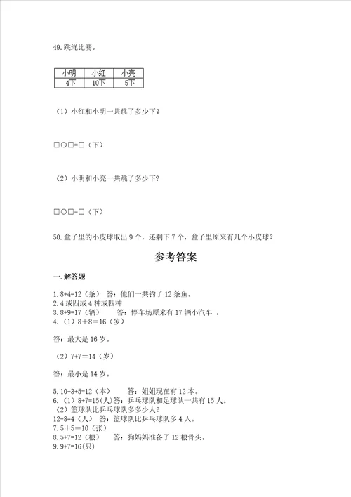 小学一年级上册数学应用题50道附参考答案预热题