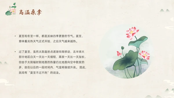 绿色淡雅中国风荷花荷叶中国二十四节气之夏至节气介绍PPT