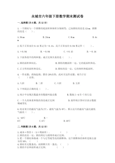 永城市六年级下册数学期末测试卷及完整答案一套.docx