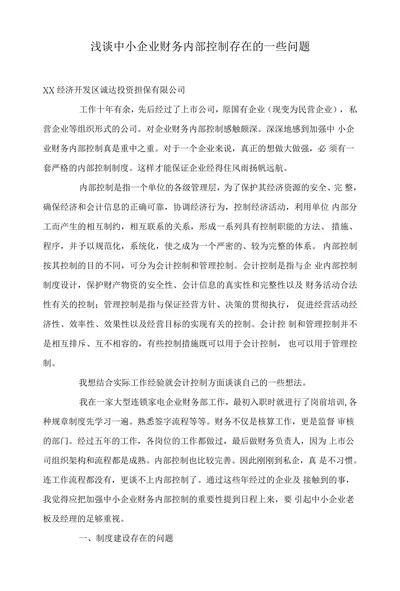 浅谈中小企业财务内部控制存在的一些问题