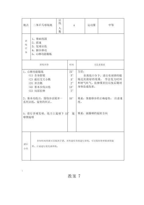 乒乓球校队全年训练计划