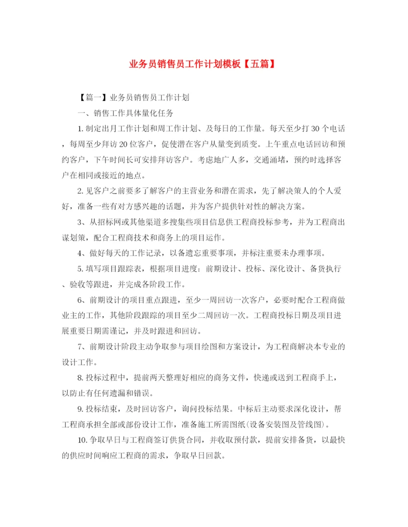 精编之业务员销售员工作计划模板【五篇】.docx