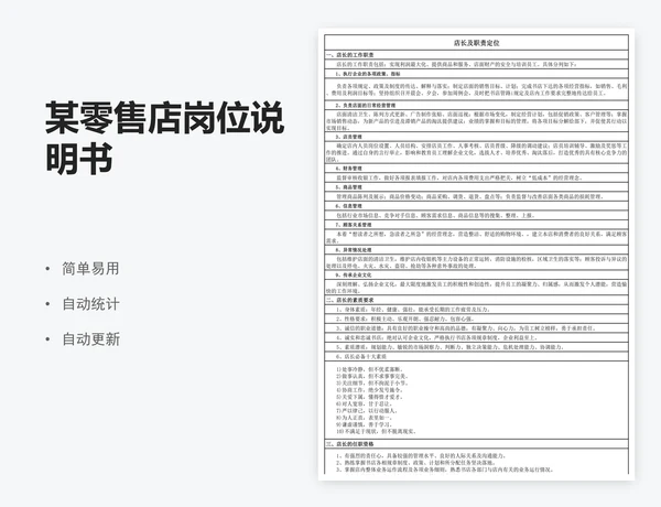 某零售店岗位说明书